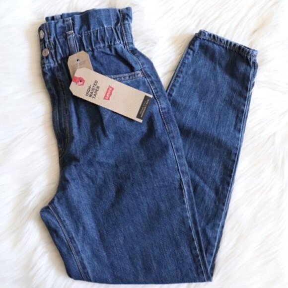 NWT Levi’s Jeans Denim High Waisted Hipster Blue Dark Wash Paperbag Size 24 - Picture 3 of 9